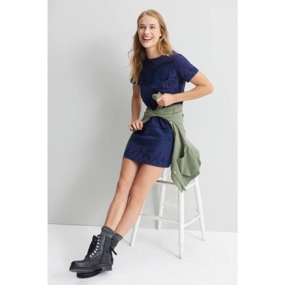 Navy Blue Anthropologie Embroidered Short Sleeve Shift Dress (NWT) - Picture 3 of 7